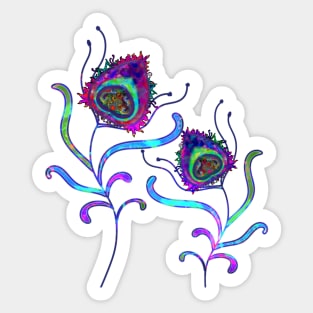 Two little peacock heart flowers growing in a field. Sticker